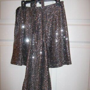 Girls Only Sparkly Glittery Miniskirt and Halter Top Set Women's M Black Silver